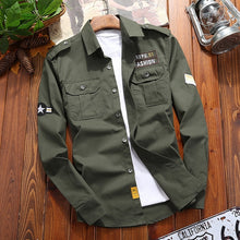 Load image into Gallery viewer, WBDDT Men's Shirts Cotton Military Shirt Khaki Casual Slim Fit with Pocket Long Sleeve Vintage Jacket Streetwear Drop Shipping