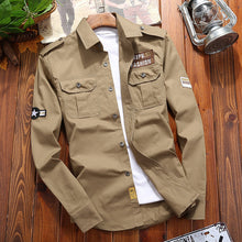Load image into Gallery viewer, WBDDT Men's Shirts Cotton Military Shirt Khaki Casual Slim Fit with Pocket Long Sleeve Vintage Jacket Streetwear Drop Shipping