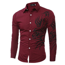 Load image into Gallery viewer, Men's Dragon Print Shirt Long Sleeve Fashion Casual Solid Color Business Slim Simple Soft Street Dress Long Sleeve Men Shirts