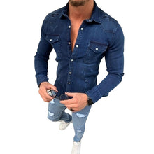 Load image into Gallery viewer, New Men's Denim Fashion Shirts Casual Jeans Jackets Long Sleeve  Pocket Slim Fit Button Autumn Soild Color Turn Down Collar Tops