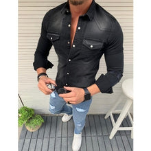 Load image into Gallery viewer, New Men's Denim Fashion Shirts Casual Jeans Jackets Long Sleeve  Pocket Slim Fit Button Autumn Soild Color Turn Down Collar Tops