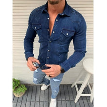 Load image into Gallery viewer, New Men's Denim Fashion Shirts Casual Jeans Jackets Long Sleeve  Pocket Slim Fit Button Autumn Soild Color Turn Down Collar Tops