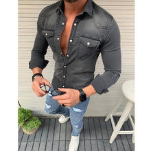 Load image into Gallery viewer, New Men's Denim Fashion Shirts Casual Jeans Jackets Long Sleeve  Pocket Slim Fit Button Autumn Soild Color Turn Down Collar Tops