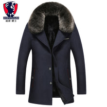 Load image into Gallery viewer, 2019 new men's winter wool coat cashmere thicker warm wool coat with fur gray dark blue Lapel big fur collar men's coat