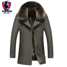 Load image into Gallery viewer, 2019 new men's winter wool coat cashmere thicker warm wool coat with fur gray dark blue Lapel big fur collar men's coat