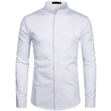 Load image into Gallery viewer, White Banded Collar Dress Shirt Men Slim Fit Long Sleeve Casual Button Down Shirts Mens Business Office Work Chemise Homme S-2XL