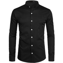Load image into Gallery viewer, White Banded Collar Dress Shirt Men Slim Fit Long Sleeve Casual Button Down Shirts Mens Business Office Work Chemise Homme S-2XL