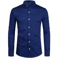 Load image into Gallery viewer, White Banded Collar Dress Shirt Men Slim Fit Long Sleeve Casual Button Down Shirts Mens Business Office Work Chemise Homme S-2XL