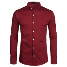 Load image into Gallery viewer, White Banded Collar Dress Shirt Men Slim Fit Long Sleeve Casual Button Down Shirts Mens Business Office Work Chemise Homme S-2XL
