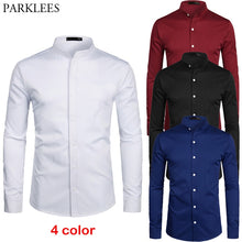 Load image into Gallery viewer, White Banded Collar Dress Shirt Men Slim Fit Long Sleeve Casual Button Down Shirts Mens Business Office Work Chemise Homme S-2XL