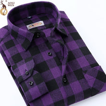 Load image into Gallery viewer, AOLIWEN2018 New Fashion blouse shirt Men's shirt brand men And Purple Plaid Printing Loose For Male Long Shirt Clothes SizeM-5Xl