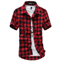 Load image into Gallery viewer, Red And Black Plaid Shirt Men Shirts 2019 New Summer Fashion Chemise Homme Mens Checkered Shirts Short Sleeve Shirt Men Blouse