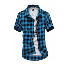 Load image into Gallery viewer, Red And Black Plaid Shirt Men Shirts 2019 New Summer Fashion Chemise Homme Mens Checkered Shirts Short Sleeve Shirt Men Blouse