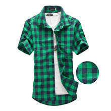 Load image into Gallery viewer, Red And Black Plaid Shirt Men Shirts 2019 New Summer Fashion Chemise Homme Mens Checkered Shirts Short Sleeve Shirt Men Blouse
