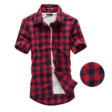 Load image into Gallery viewer, Red And Black Plaid Shirt Men Shirts 2019 New Summer Fashion Chemise Homme Mens Checkered Shirts Short Sleeve Shirt Men Blouse