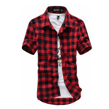 Load image into Gallery viewer, Red And Black Plaid Shirt Men Shirts 2019 New Summer Fashion Chemise Homme Mens Checkered Shirts Short Sleeve Shirt Men Blouse